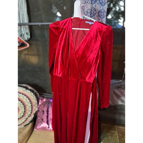 Women's Antonio Melani Red Velvet Long Sleeve Dress Size 2 - Picture 5 of 6